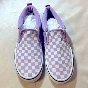 Vans purple checker slide ons